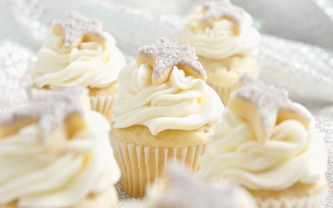 Mini Vanilla Cupcakes with Hand Decorated Star Sugar Cookies