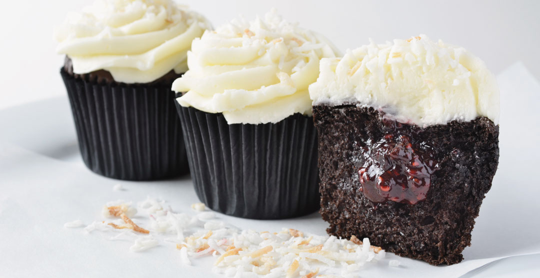 Chocolate Coconut Raspberry Cupcakes