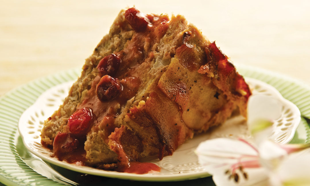 Bacon-wrapped Chicken Loaf with Cranberry-Orange Sauce by Chef Talia Syrie of The Tallest Poppy