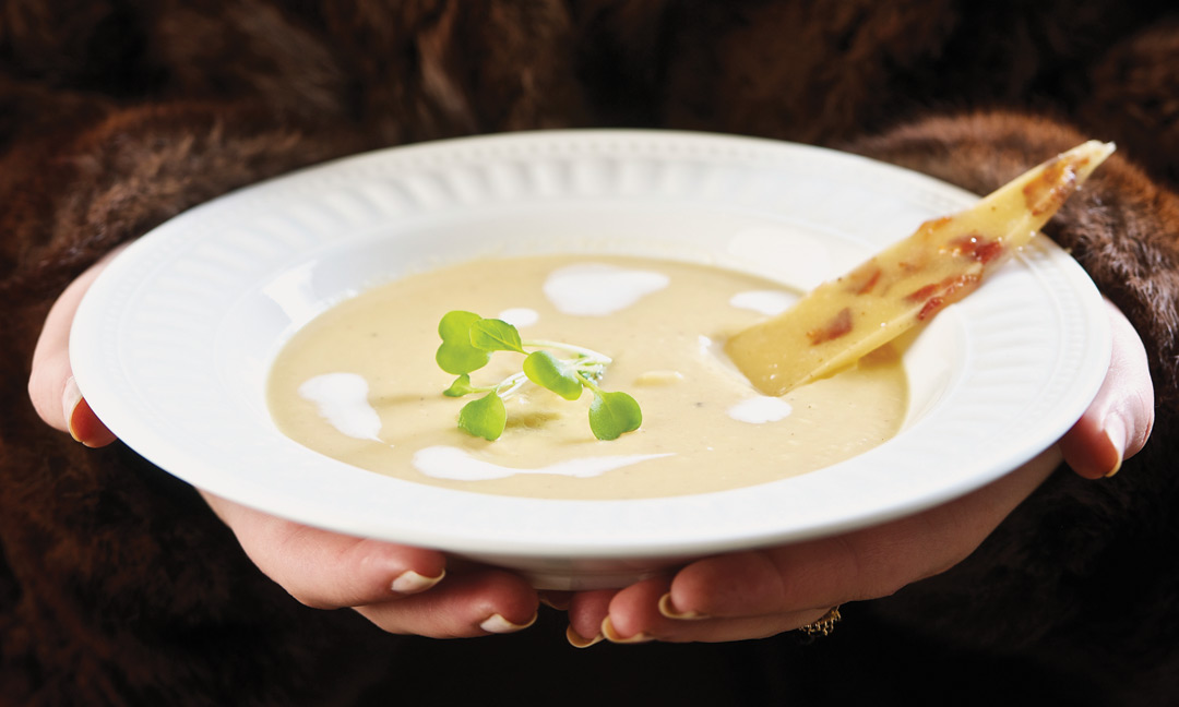 Pea Soup with Bacon Brittle by Chef Neil Higginson of Fort Gibraltar