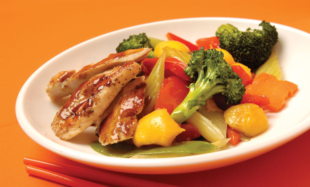 Stir-Fried Chinese Vegetables with Mango and Hoisin Chicken by Chef Henry Yan of Dim Sum Garden
