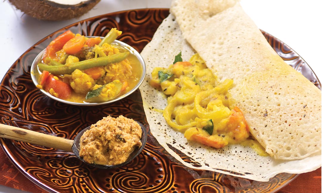 Masala Dosa with Sambar and Coconut Chutney