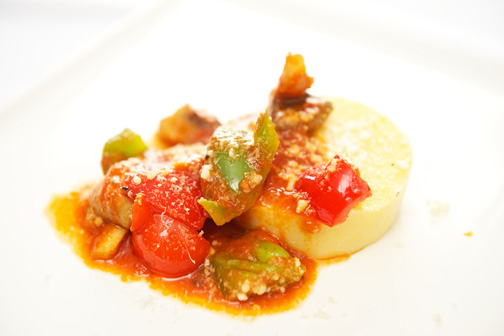 Polenta with Mushroom and Pepper Sauce by Chef Anna Paganelli of De Luca’s Cooking School