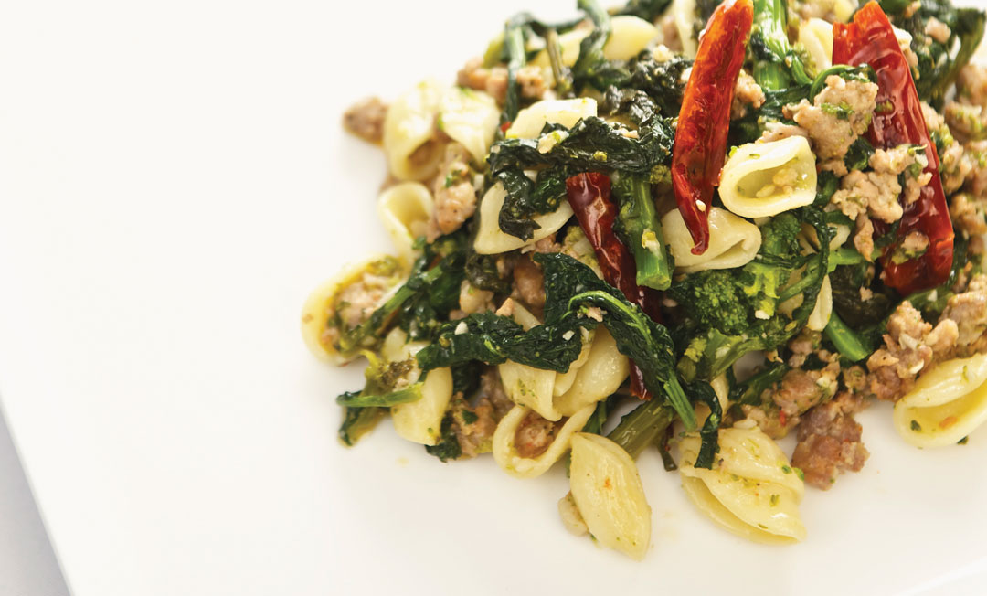 Orecchiette with Sausage and Rapini by Chef Anna Paganelli of De Luca’s Cooking School