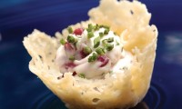 Cranberry Goat Cheese Parfait in Parmesan Crisps by Chef Dave Bergmann of Bergmann’s on Lombard