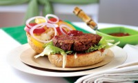 100-Mile Veggie Burger with House-made ketchup by Chef Dana Gresswell of Mondragon Bookstore and Coffeehouse