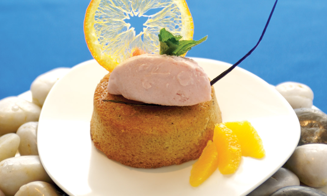 Ginger Financier with Rhubarb Ice Cream