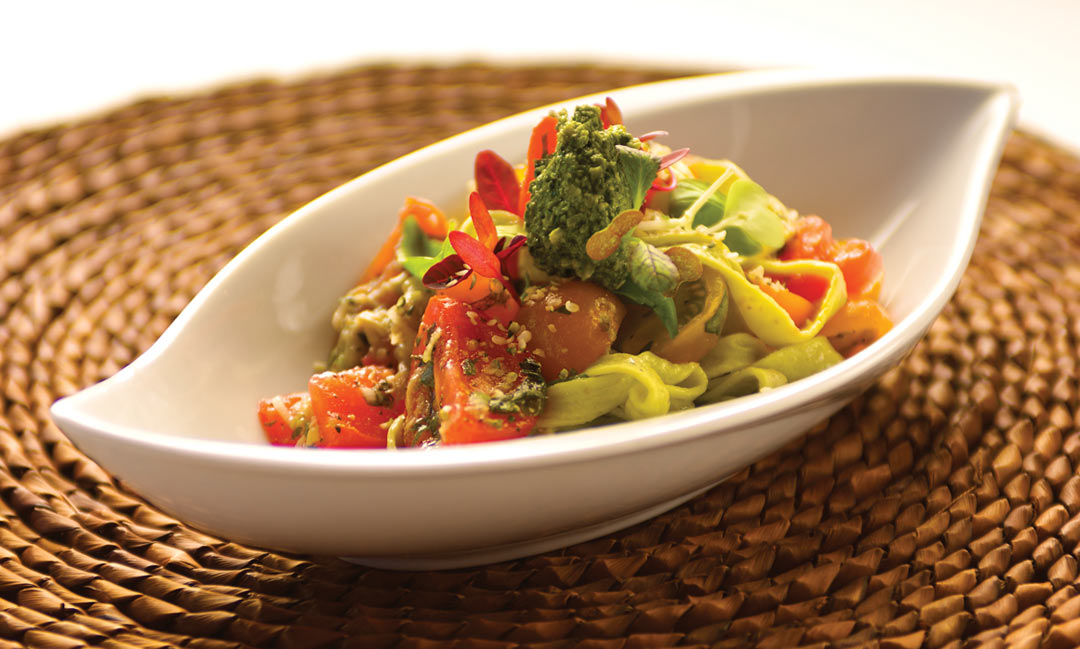 Hemp Pasta and Pesto with Roasted Tomatoes by Chef Ben Kramer of Dandelion Eatery