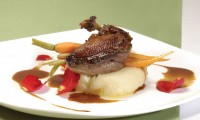 Marinated Squab Pan Roasted • Potato Purée • Garlic Infused Squab Jus by Chef Makoto Ono of Gluttons Bistro