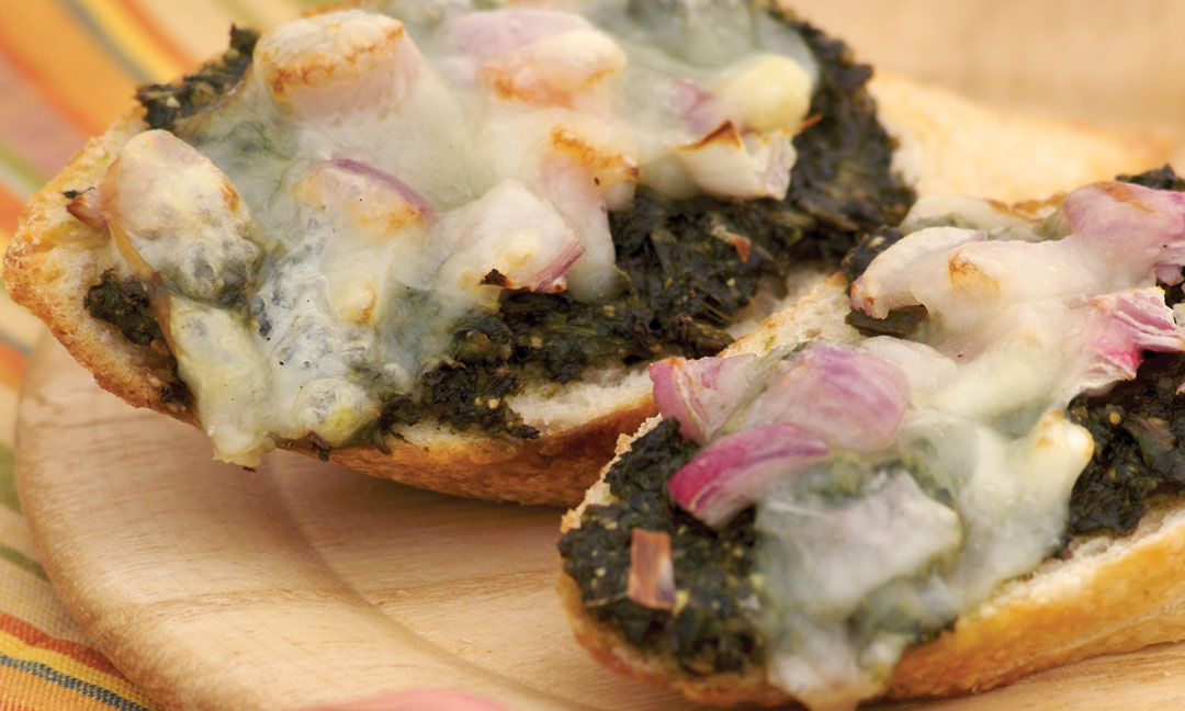 Pesto Shallot Bruschetta