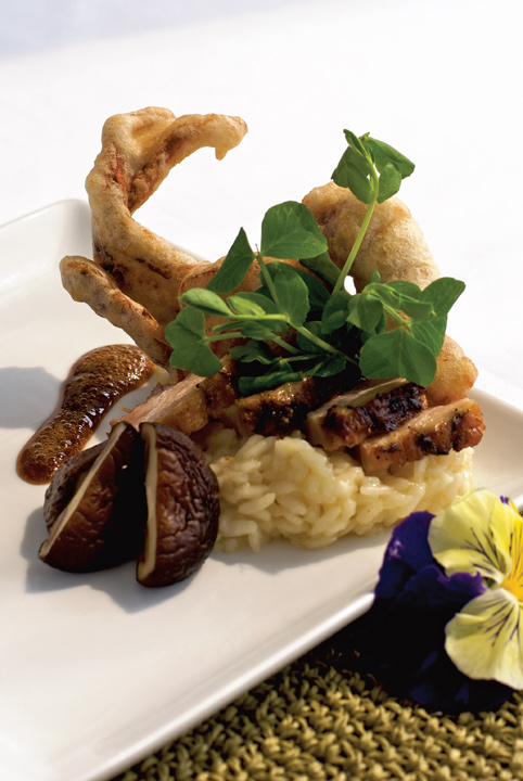 Tempura Soft-Shell Crab with Berkshire Pork Belly Risotto by Chef Heiko Duehrsen of The Gates on Roblin
