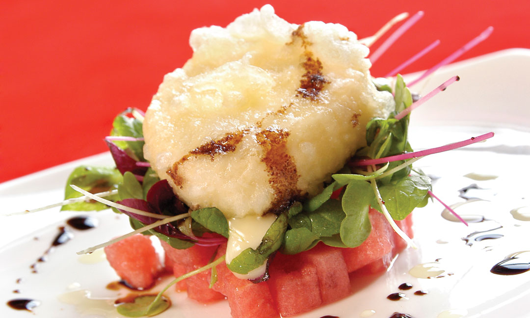 Watermelon, Tempura Goat Cheese Micro Salad