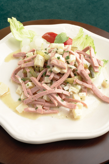 Wurstsalat (sausage and cheese salad) by Chef/owner Kurt Wagner of Gasthaus Gutenberger