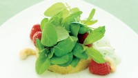 Minted Raspberry and Pea Shoot Salad on Brioche by Chef Lorna Murdochof fusion grill