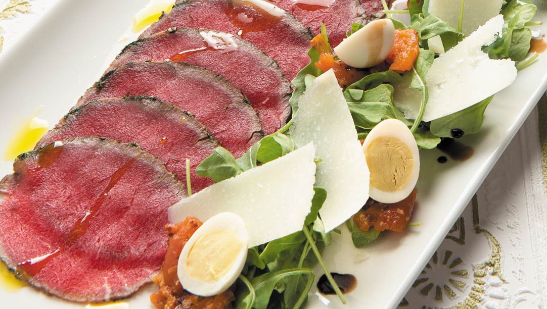 Herb-crusted Bison Carpaccio with Tomato Chutney by Jane's Restaurant