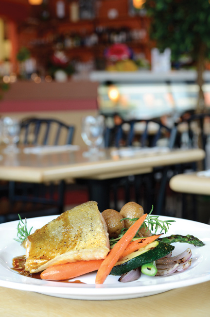 Arctic char with rich yuzu brown butter sauce is a standout at Dessert Sinsations Cafe