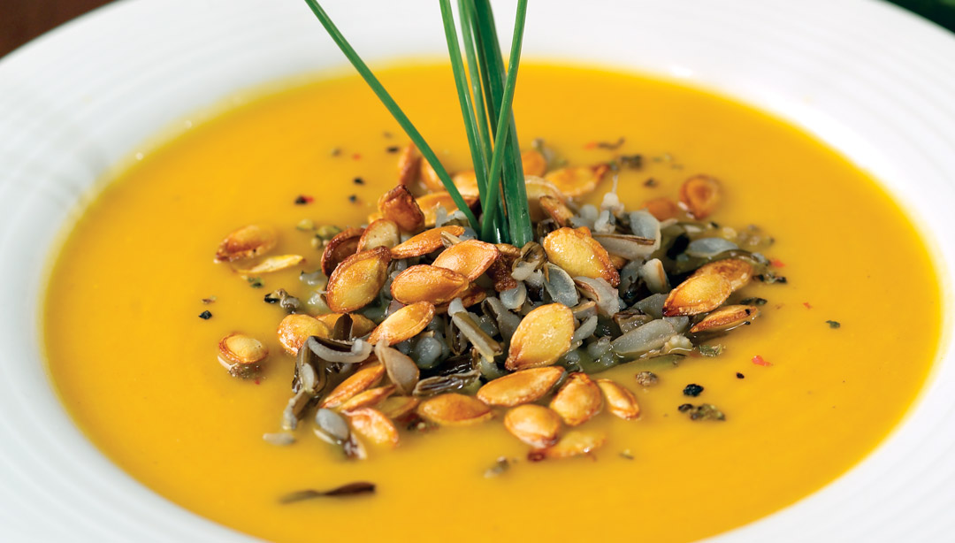 Roasted butternut squash and wild rice soup